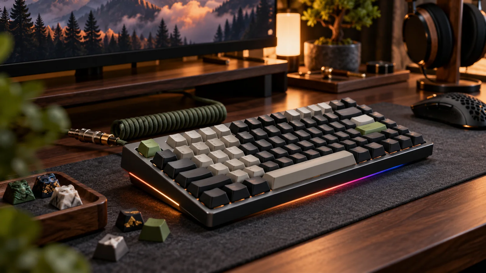 A mechanical keyboard on a desk setup, the kind of board these gifts are chosen for